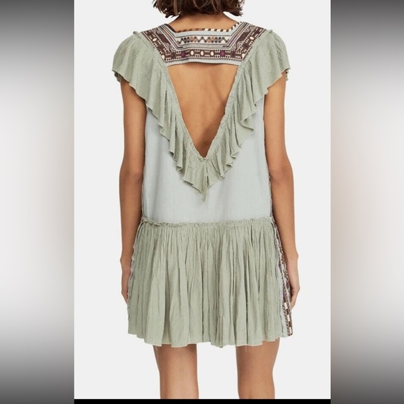 Free People Day Glow Embroidered Mini Dress Sz L Cottagecore Hippie Aztec Boho - Picture 6 of 13